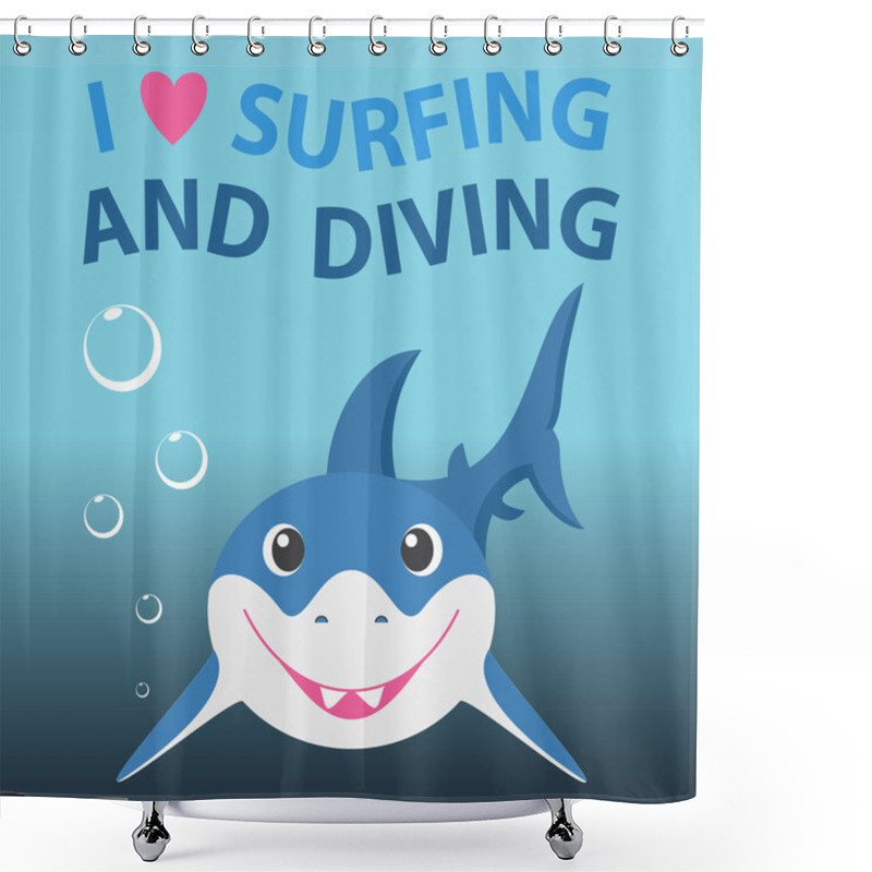 Personality  Surfing And Diving Summer Theme With Little Smiling Shark. Shower Curtains