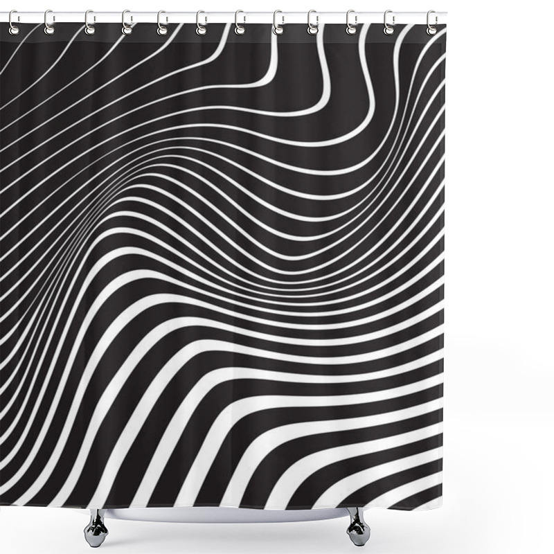 Personality  Black And White Mobious Wave Stripe Optical Art Design Shower Curtains