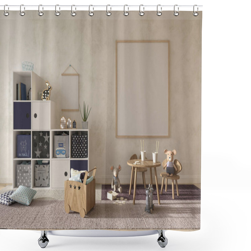 Personality  Children Room Interior Scandinavian Style With Mock Up Frame On Wall Background Shower Curtains