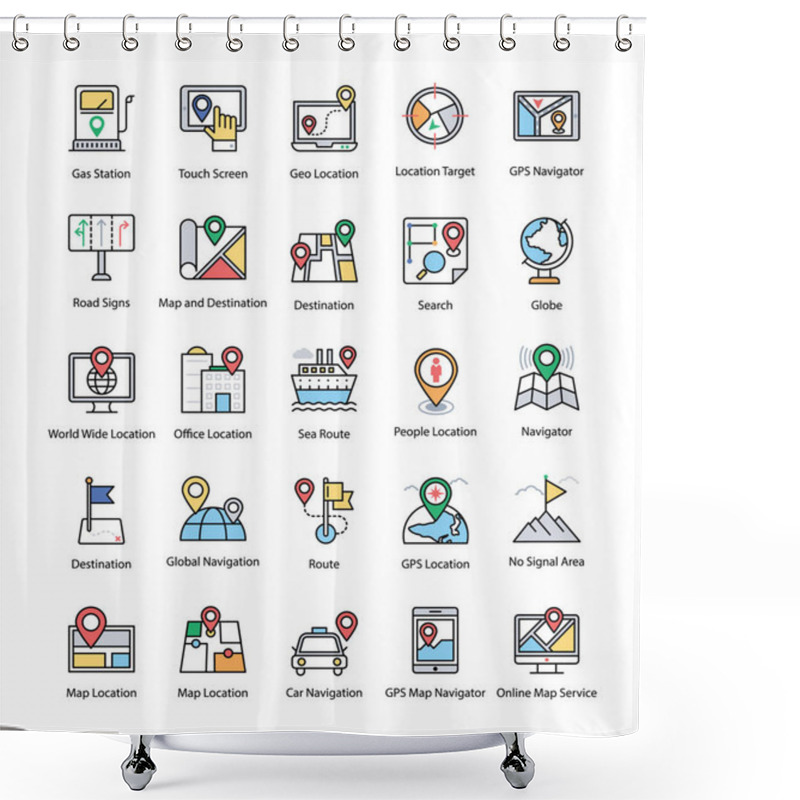 Personality  Maps And Navigation Flat Vector Icons Set Shower Curtains