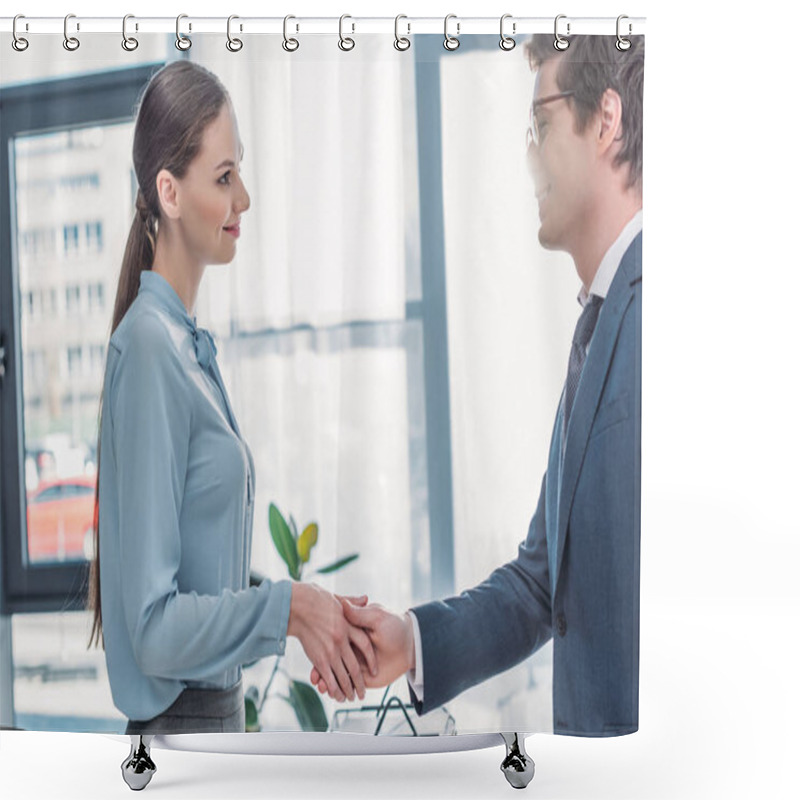 Personality  Attractive Woman Shaking Hands With Recruiter In Glasses  Shower Curtains