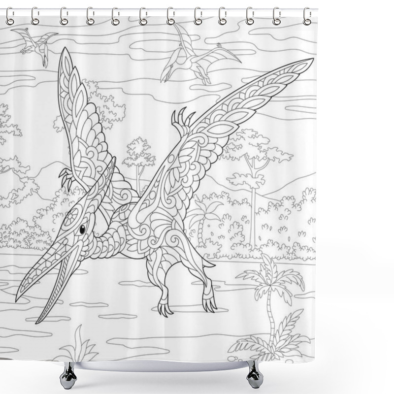 Personality  Zentangle Pterodactyl Dinosaur Shower Curtains