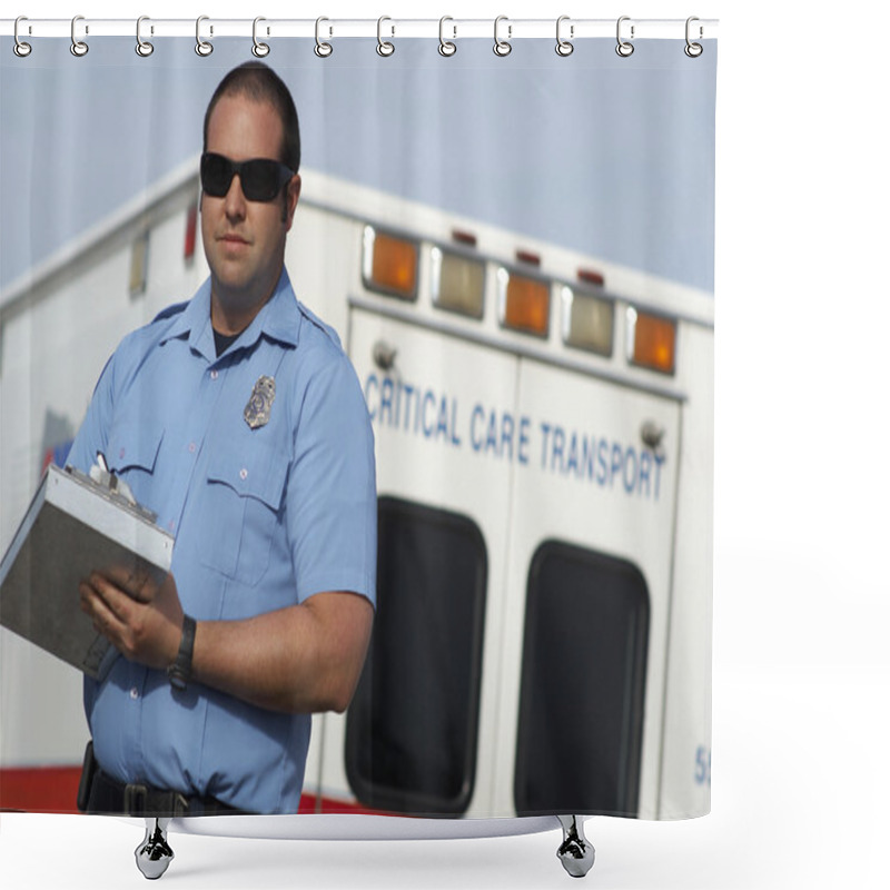 Personality  Paramedic In Front Of Ambulance Shower Curtains