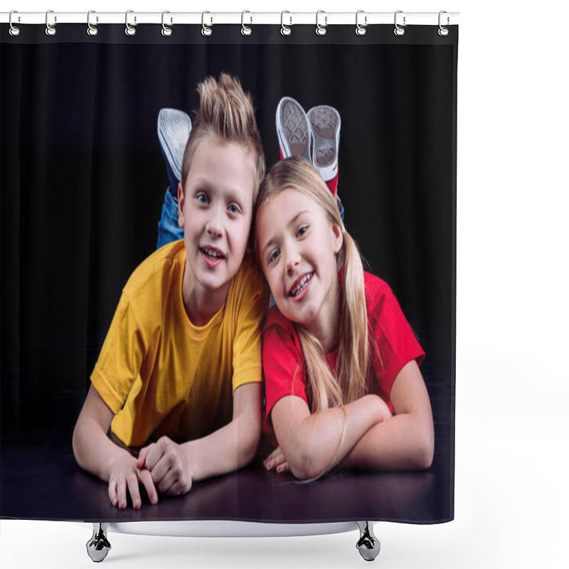 Personality  Happy Siblings Smiling At Camera Shower Curtains