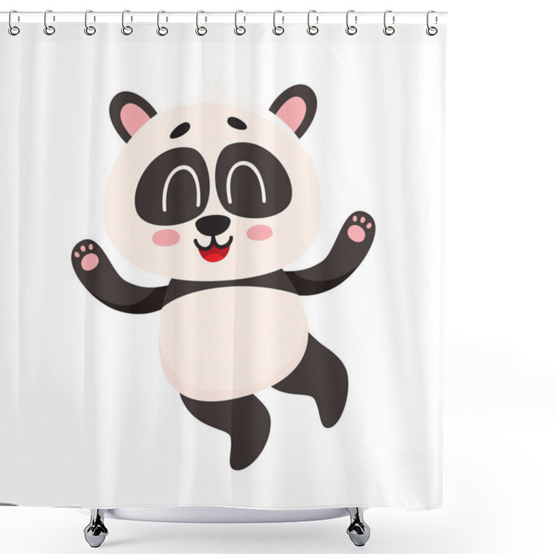 Personality  Cute And Funny Smiling Baby Panda Character Jumping From Happiness Shower Curtains