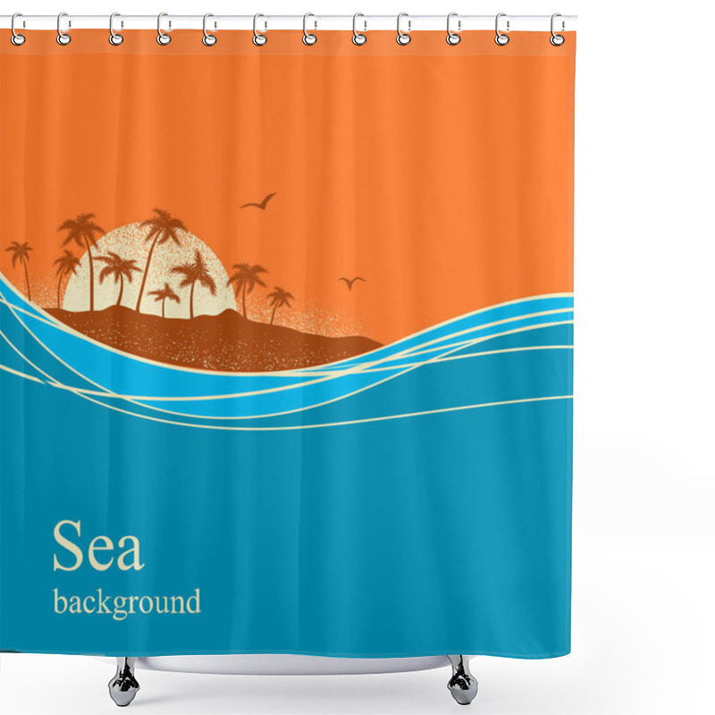 Personality  Ocean Waves And Tropical Island.Vector Background Shower Curtains