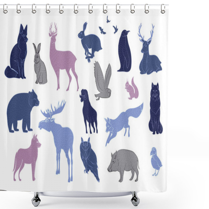 Personality  Collection Of Forest Animals. Nordic Scandinavian Style. Editable Vector Illustration. Shower Curtains