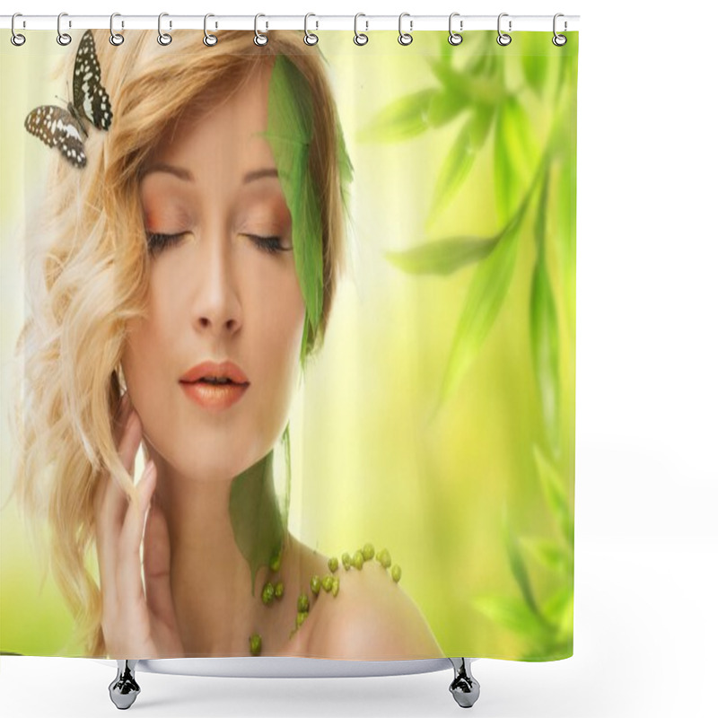 Personality  Beautiful Young Woman In Conceptual Spring Costume With Butterfly  Shower Curtains