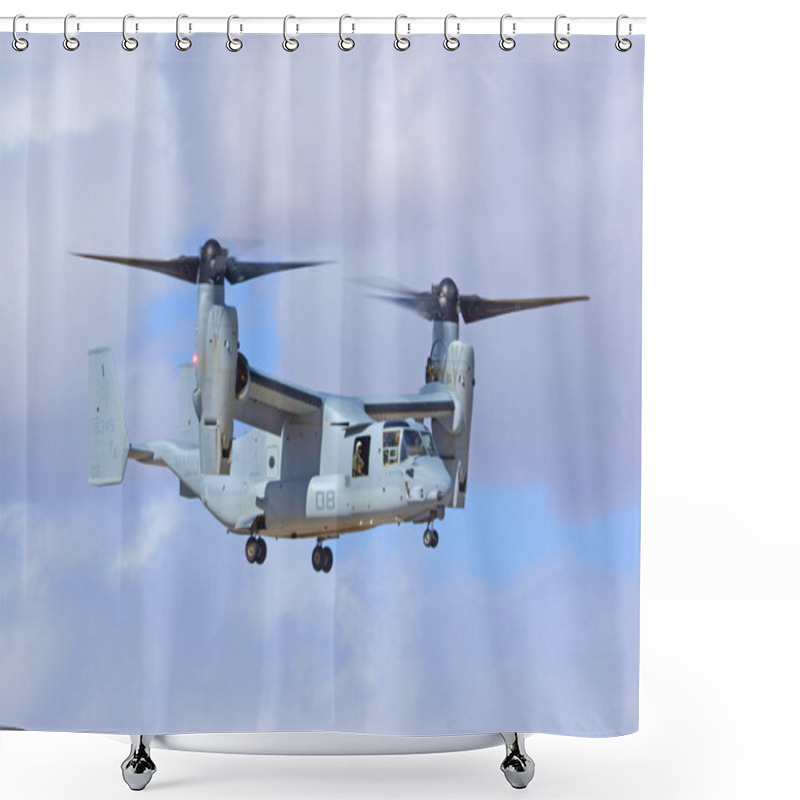 Personality  MV-22 Osprey US Marine Military Helicopter Aircraft Flying At 2015 Yuma Air Show Shower Curtains