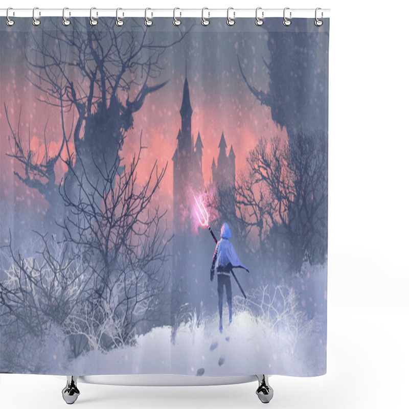 Personality  Knight With Trident In Winter Landscape Shower Curtains