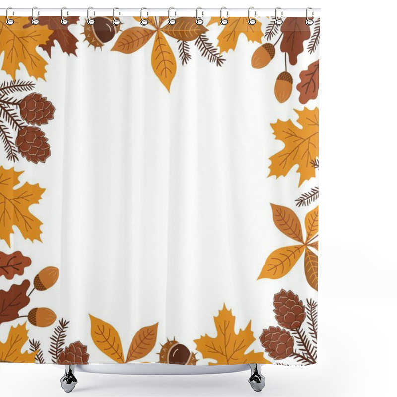 Personality  Autumn Square Frame. Beautiful Fall Background. Autumn Leaves, Acorns, Chestnut, Maple, Oak, Chestnut Leaves. Free Space For Your Text. Vector Illustration In Yellow, Brown On White Background Shower Curtains