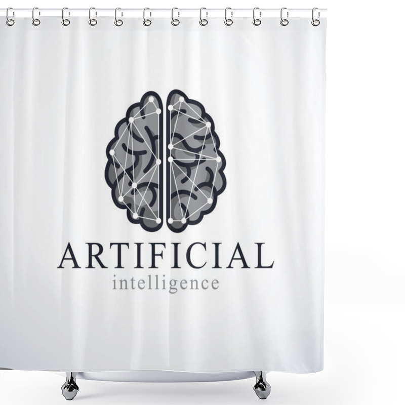 Personality  Artificial Intelligence Concept Vector Logo Design. Human Anatomical Brain With Electronics Technology Elements Icon. Smart Software, Futuristic Idea Of Intelligent Machines And Computer Programs. Shower Curtains