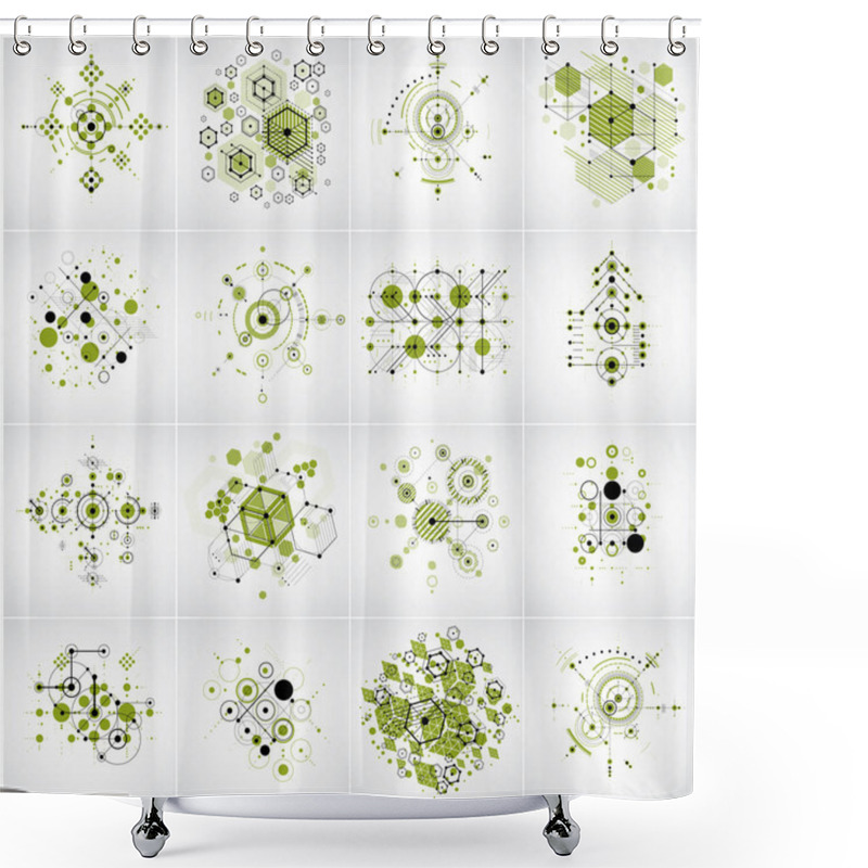 Personality  Collection Of Bauhaus Retro Wallpapers, Art Vector Backgrounds Made Using Hexagons And Circles. Geometric Graphic 1960s Illustrations Can Be Used As Booklets Cover Design. Shower Curtains