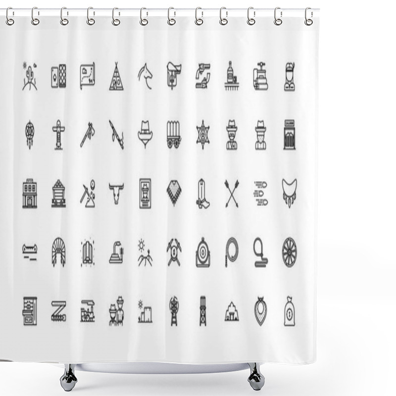 Personality  Wild West Outline Icons On White Background Shower Curtains