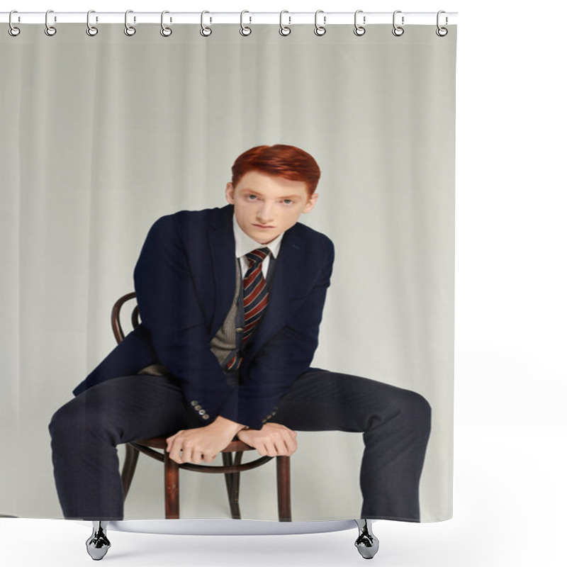 Personality  A Confident Young Student In Formal Layered Attire Showcases His Fashion Sense And Poise Indoors. Shower Curtains