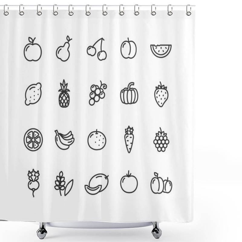 Personality  Fruits And Vegetables Icon Set. Vector Shower Curtains