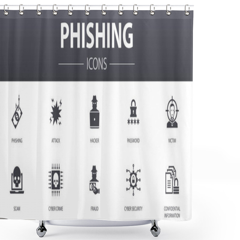 Personality  Phishing Simple Concept Icons Set. Contains Such Icons As Attack, Hacker, Cyber Crime, Fraud And More, Can Be Used For Web, Logo Shower Curtains