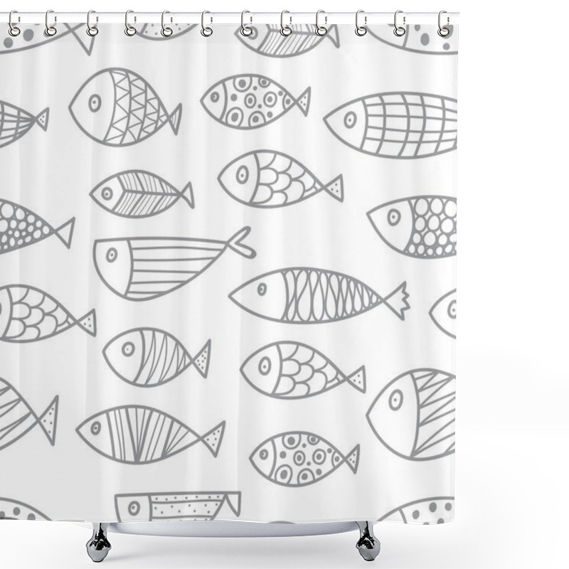 Personality  Line Gray Fish. Seamless Pattern. Shower Curtains