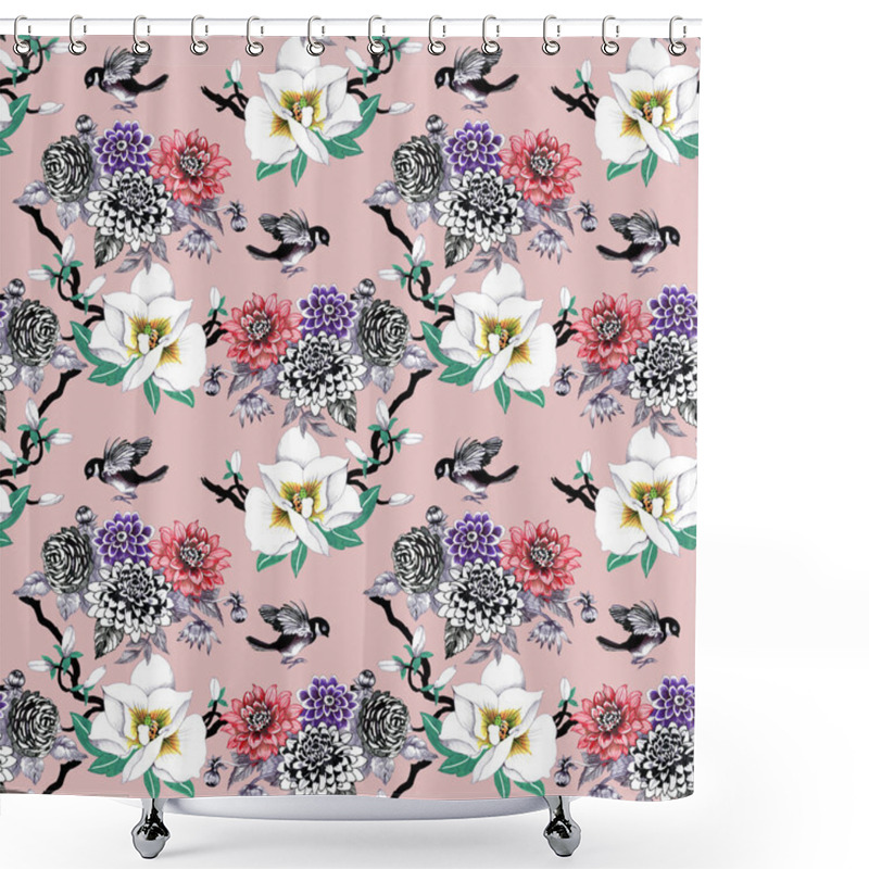 Personality  Pattern With  Flowers And Exotic Birds  Shower Curtains