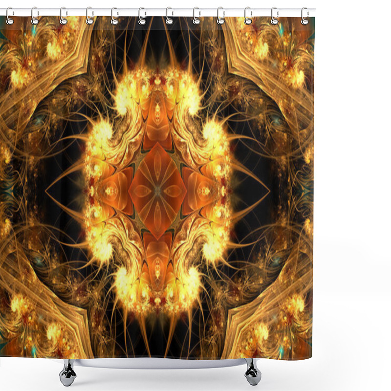 Personality  Illustration Of A Fractal Background With Golden Floral Spiral Shower Curtains