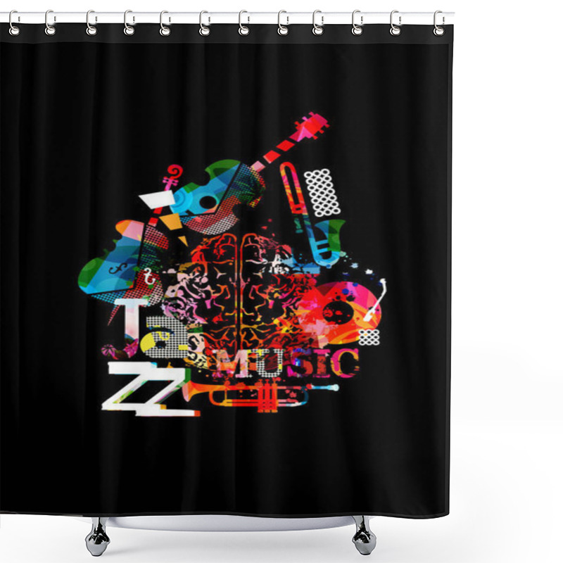 Personality  Abstract Musical Instruments On Black Background, Musical Banner Shower Curtains