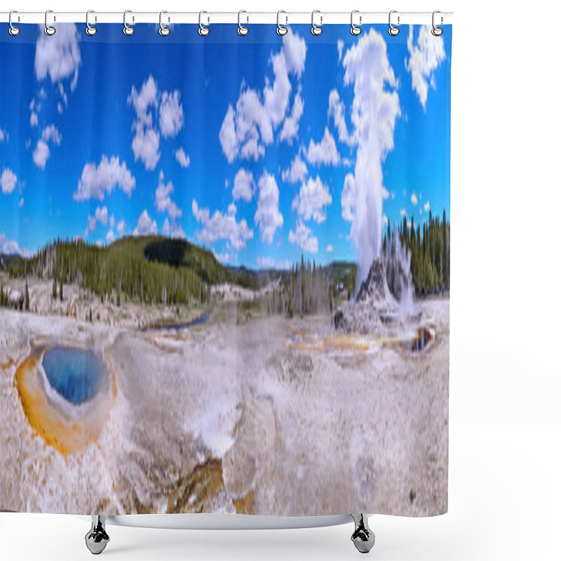 Personality  Castle Geyser Eruption At Upper Geyser Basin In Yellowstone National Park, USA Shower Curtains