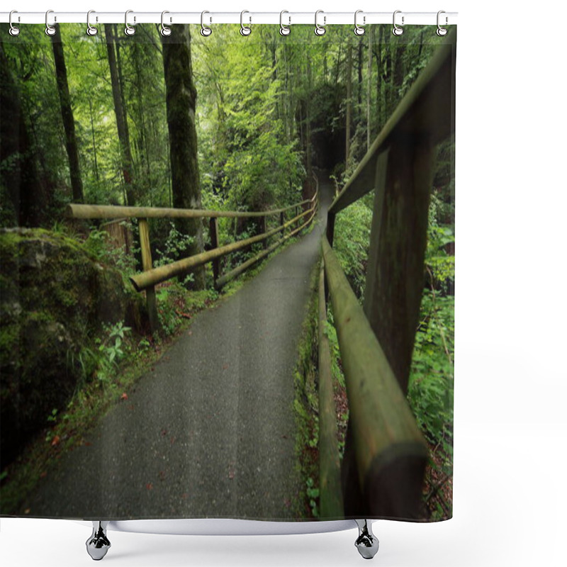 Personality  A Tropical Forest. Green Moss On Trees And Stones. High Quality Photo Shower Curtains