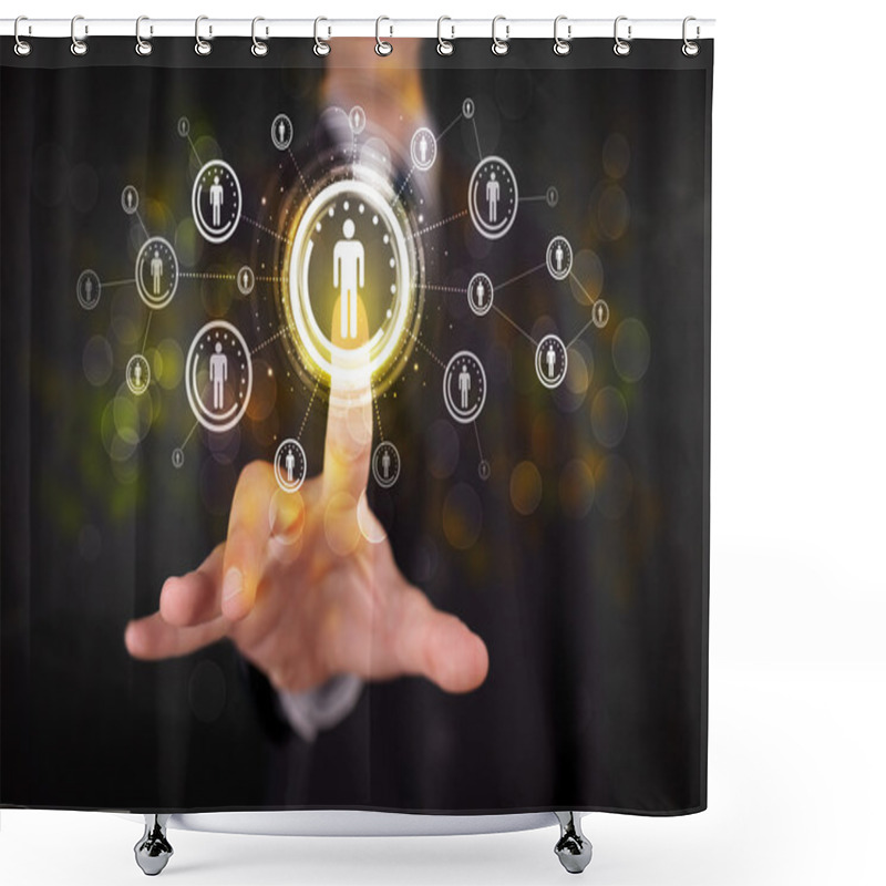 Personality  Modern Businessman Touching Future Technology Social Network But Shower Curtains