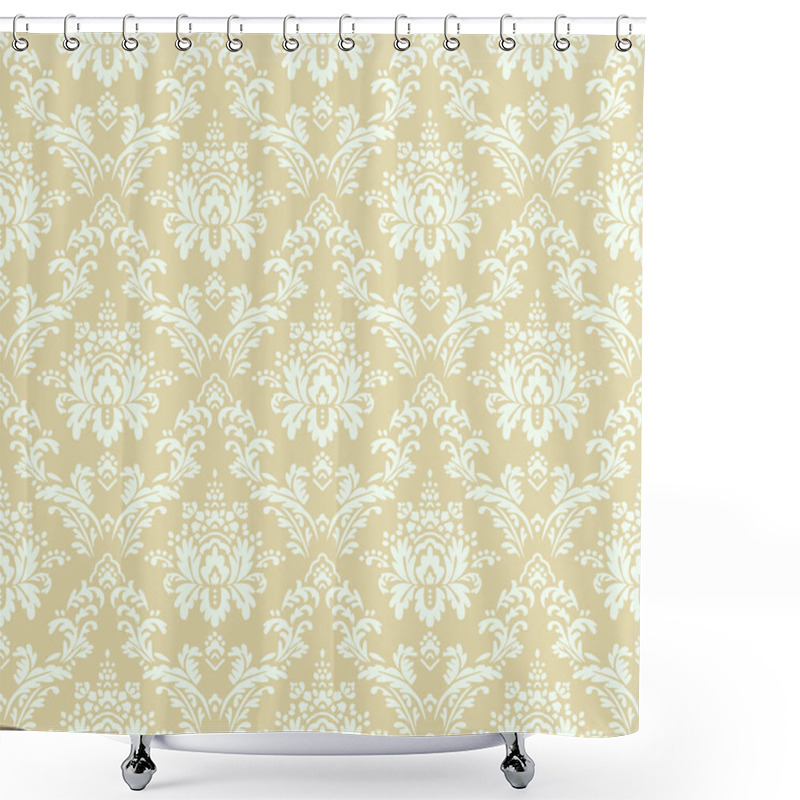 Personality  Seamless Pattern With Filigree Curly Damask Ornament On Light Yellow Background Shower Curtains