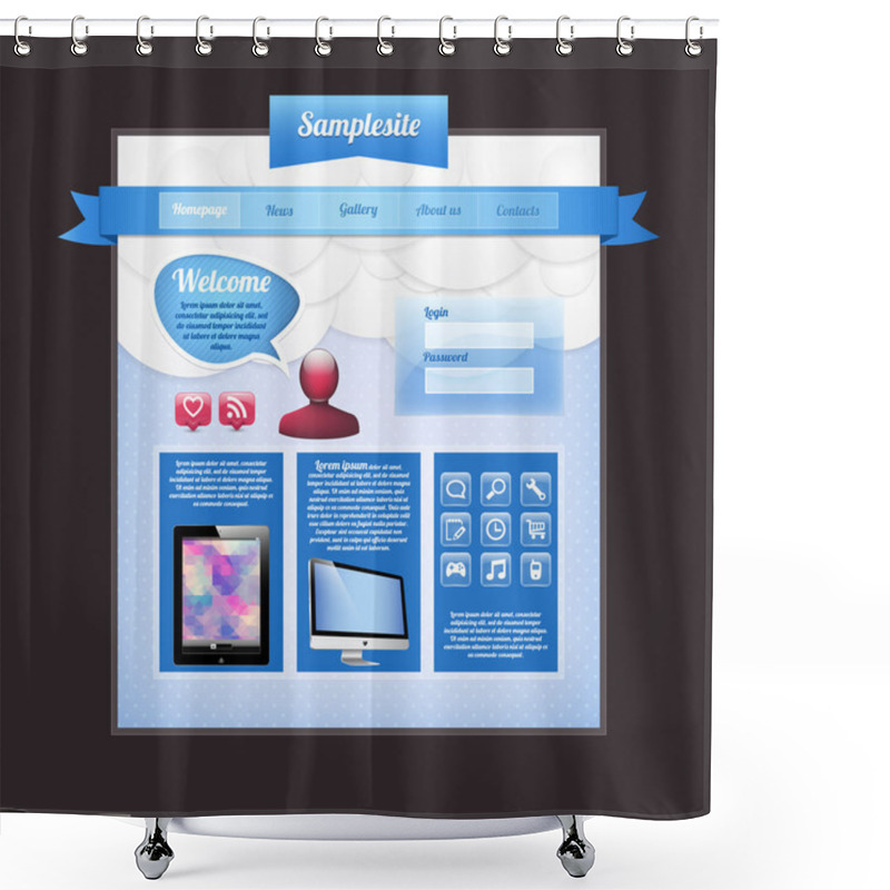 Personality  Website Web Design Elements Blue Template Shower Curtains