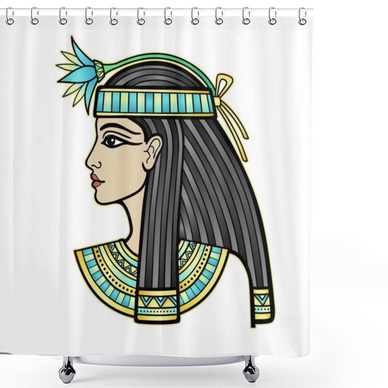 Personality  Animation Portrait Of Beautiful Egyptian Woman With Flower. Goddess, Princess. Profile View. Vector Illustration Isolated On A White Background. Print, Poster, T-shirt, Tattoo. Shower Curtains