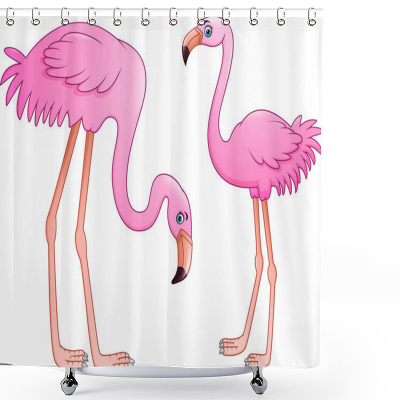 Personality  Cartoon Two Pink Flamingo On White Background Shower Curtains