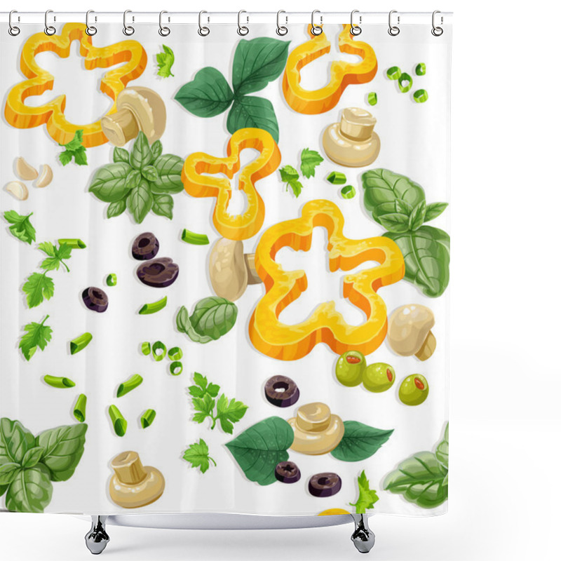 Personality  Seamless Ornament Vegetarian Fresh Juicy Vegetables And Herbs Shower Curtains