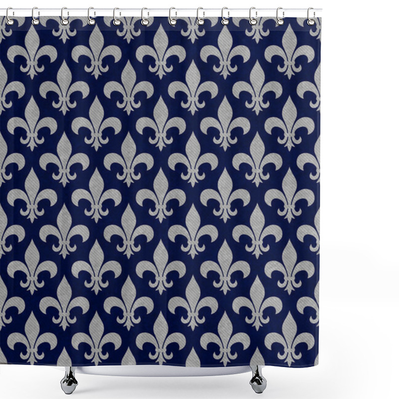 Personality  Blue And Gray Fleur De Lis Textured Fabric Background Shower Curtains