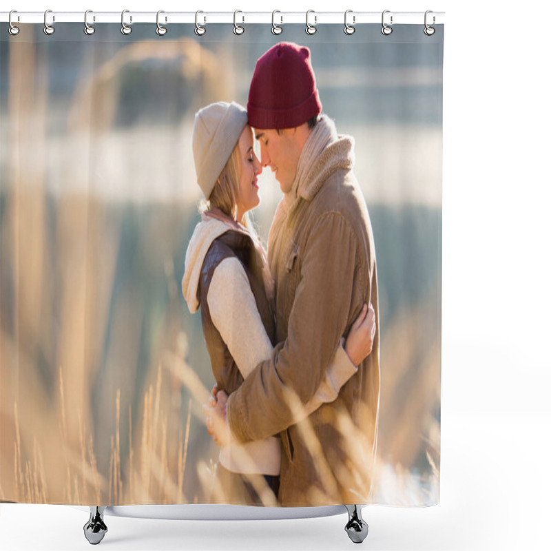 Personality  Loving Young Couple In Autumn Morning Shower Curtains