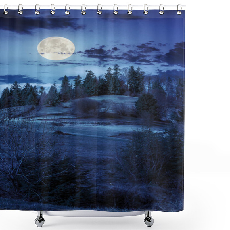 Personality  Pine Trees Near Valley In Mountains  On Hillside At Night Shower Curtains