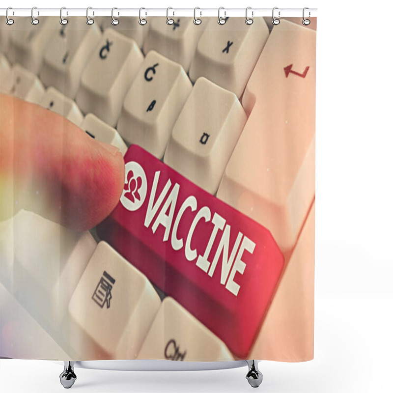 Personality  Word Writing Text Vaccine. Business Concept For Preparation Of Killed Microorganisms Or Living Attenuated Organisms White Pc Keyboard With Empty Note Paper Above White Key Copy Space. Shower Curtains