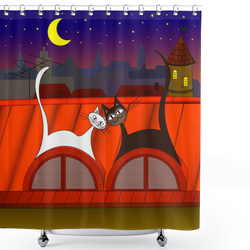 Personality  Lovers Of Cats On The Roof Shower Curtains