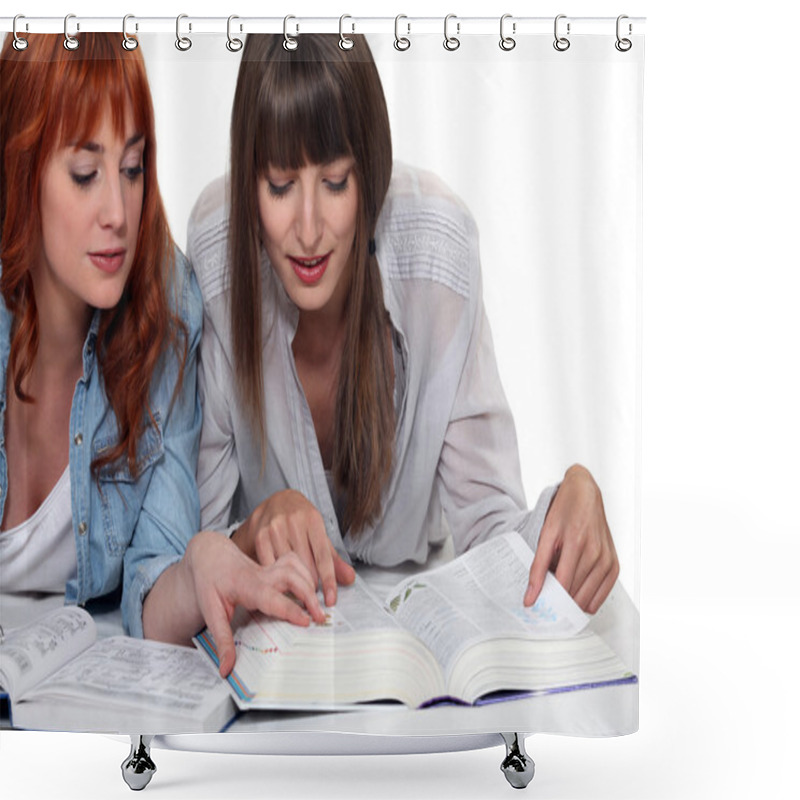 Personality  Young Women Looking Up A Word In The Dictionary Shower Curtains