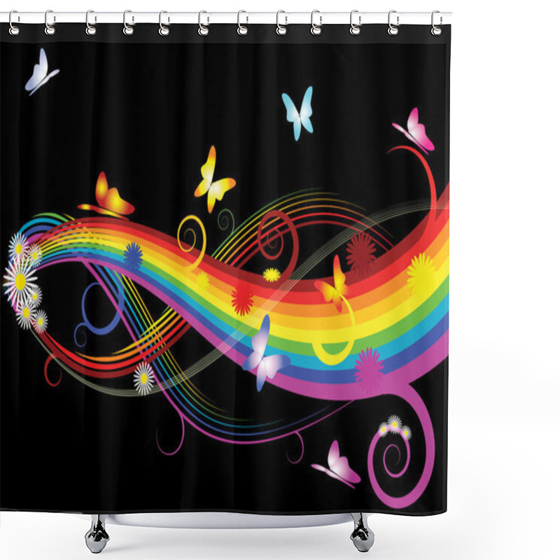 Personality  Rainbow With Flowers And Butterflies Shower Curtains