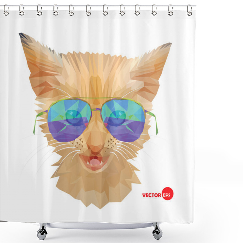 Personality  Cat, Mr. Cat- Portrait Red Fashion Kitten In Sunglasses, Hipster Urban Style. Funny Animals Sketch For Print And Design For Books, Cards, Cartoons, T-shirts. Agent Red Cat, Collection Shower Curtains