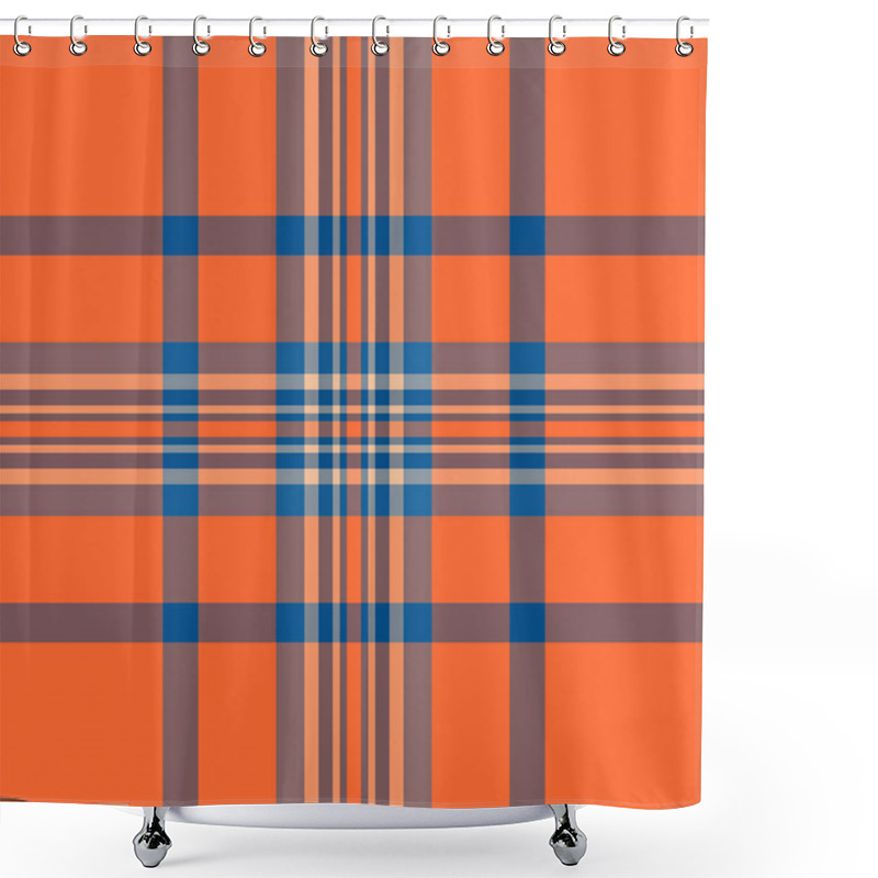 Personality  Vibrant Orange, Blue, And Peach Plaid Pattern. Perfect For Textile Design, Apparel, Home Decor, And Website Backgrounds. Shower Curtains