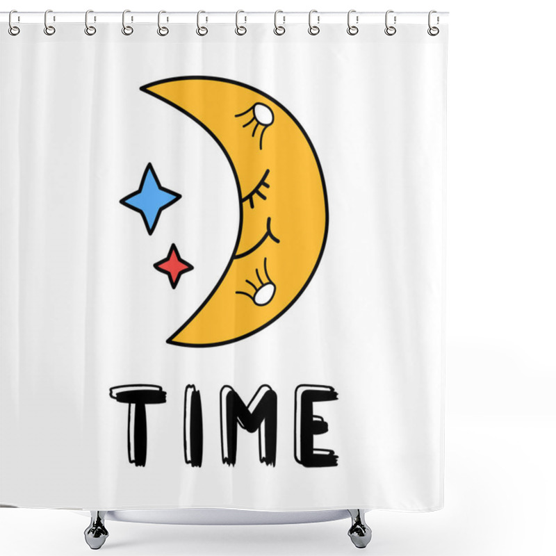 Personality  Hand Draw Moon Icon In Doodle Style For Your Design With Lettering. Shower Curtains