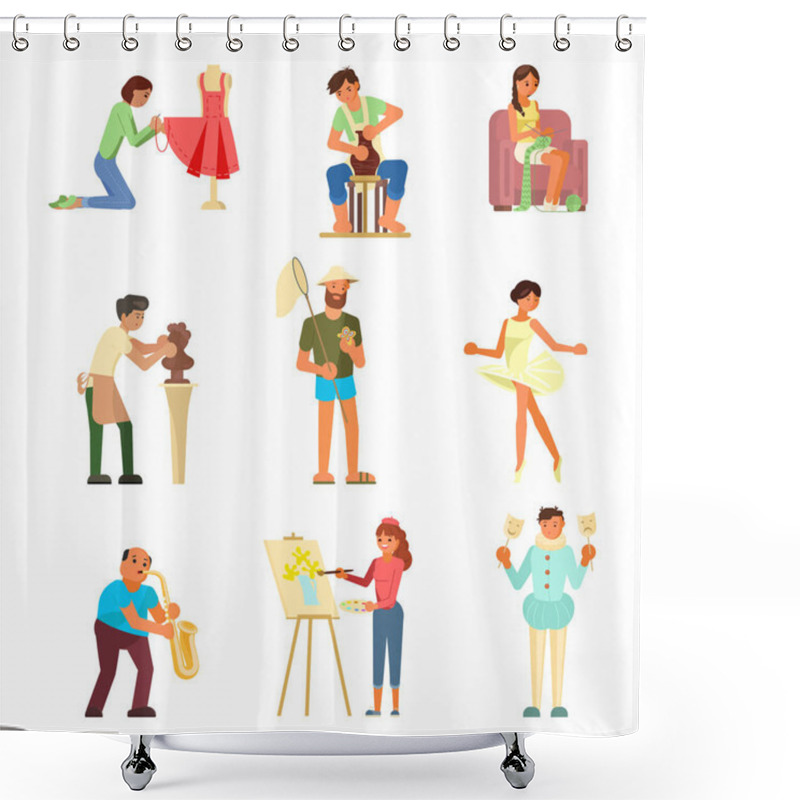 Personality  People And Their Hobbies Vector Flat Illustration Shower Curtains