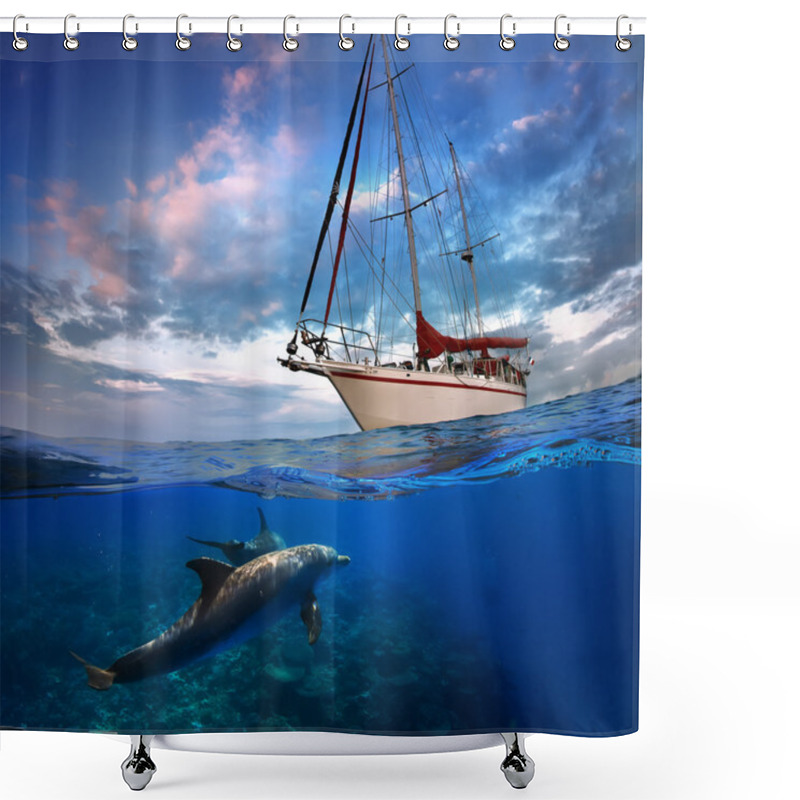 Personality  Wild Doplhins Swimming Under Yacht Shower Curtains