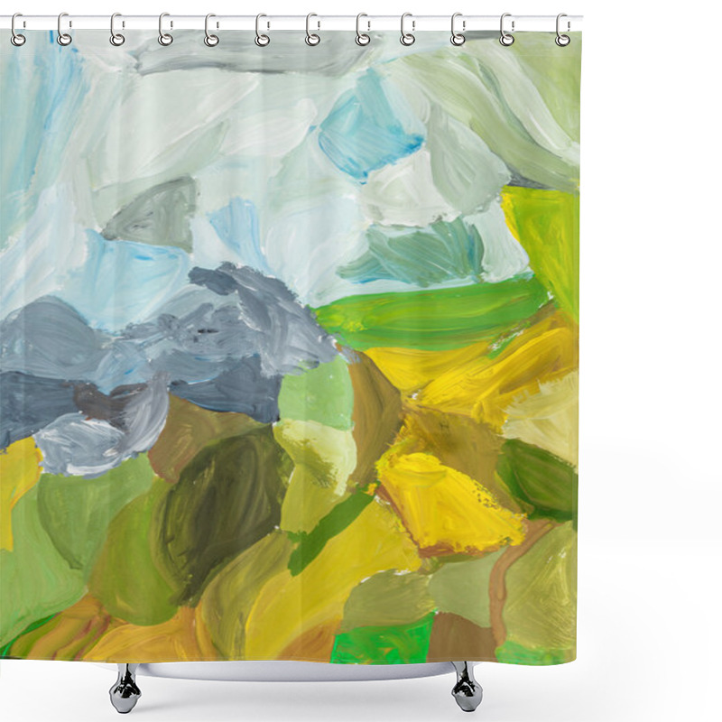 Personality  Landscape With Green And Yellow Field And Blue Sky Shower Curtains