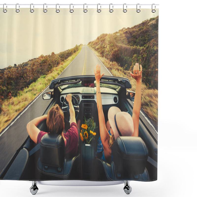 Personality  Happy Couple Driving In Convertible Shower Curtains