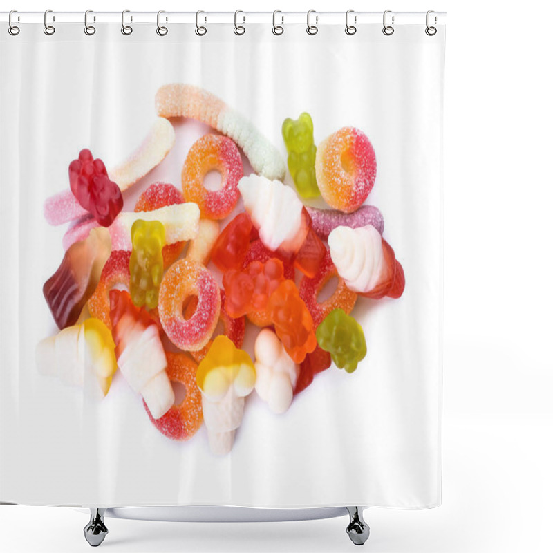 Personality  Different Jelly Candies On White Background Shower Curtains