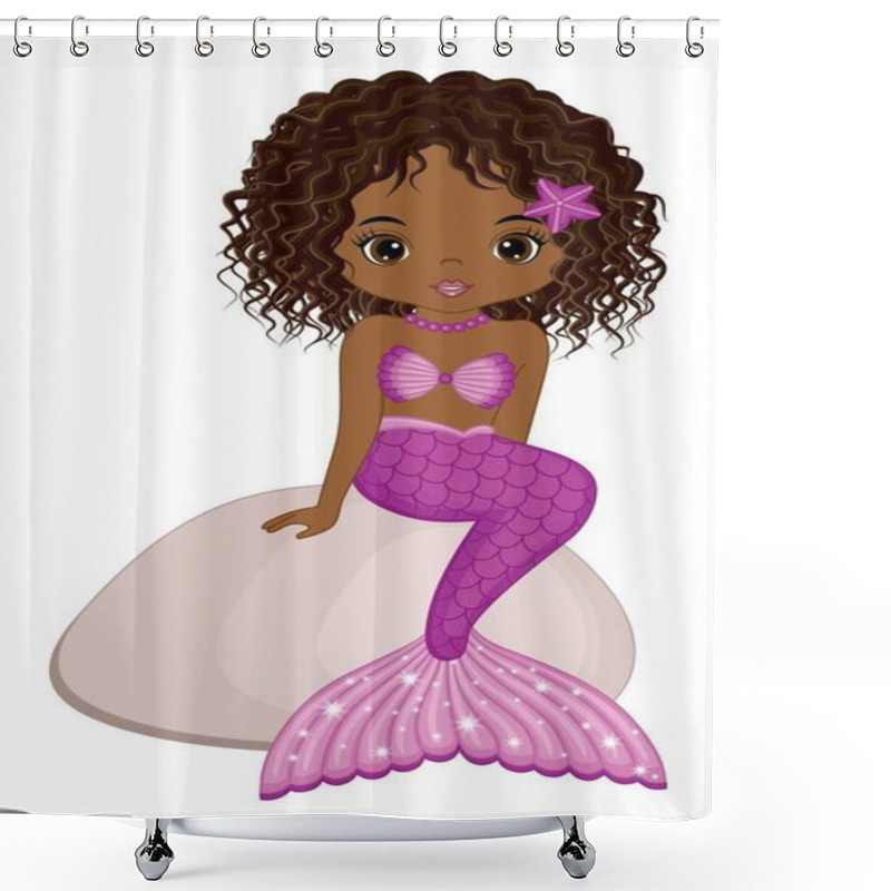 Personality  African American Cute Mermaid With Pink Fishtail Shower Curtains