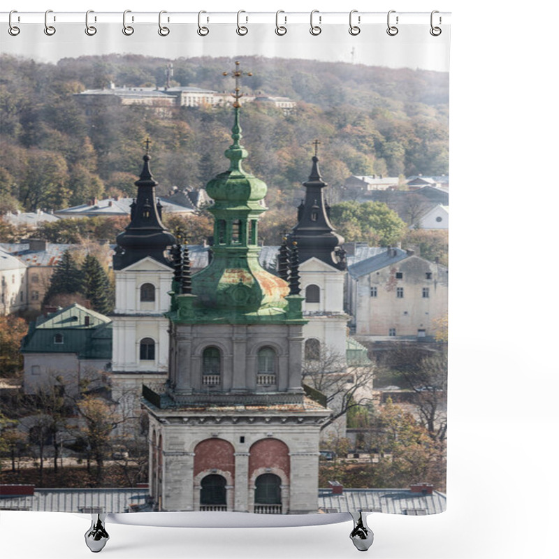 Personality  Aerial View Of Carmelite Church And Korniakt Tower In Historical Center Of City Shower Curtains